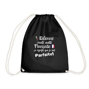 Je suis Italienne et française cadeau femme humour - Sac de sport léger - noir - Devant