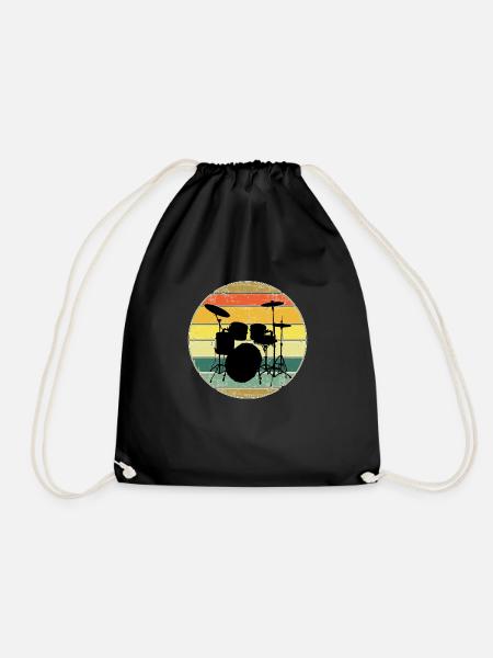 Drums Drummer Vintage Retro Drumset - Drawstring Bag - black