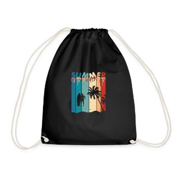 Summer Summer Palm Trees Surfing Retro Vintage - Drawstring Bag - black - Front