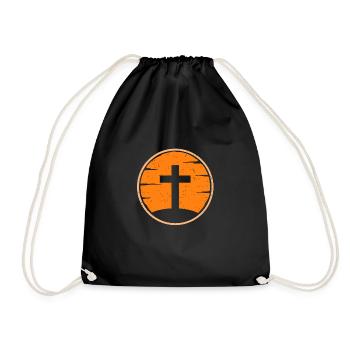 kreuz vintage retro jesus fisch gott christ - Turnbeutel - Schwarz - Vorne