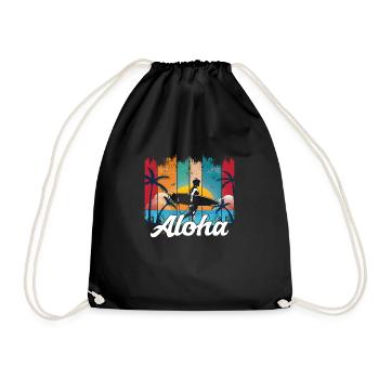 Aloha Sommer Palmen Urlaub Surfen Retro Vintage - Turnbeutel - Schwarz - Vorne