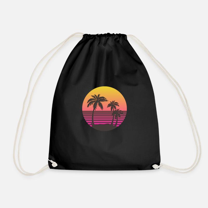 Synthwave Sun and Palms - Drawstring Bag - black