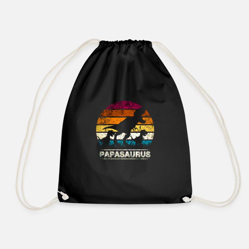 Papasaurus retro Vintage Father's Day - Drawstring Bag - black