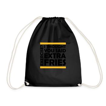 Exercise Extra Fries Quote - Drawstring Bag - black - Front