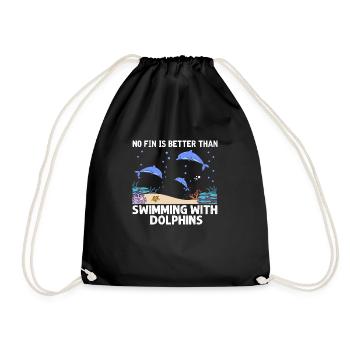 With Dolphins Swimming Dolphin Ocean Sea Mammal - Drawstring Bag - black - Front