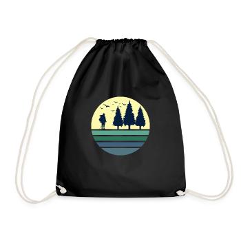 hiking adventure hiking time mountain hiking trekking - Drawstring Bag - black - Front