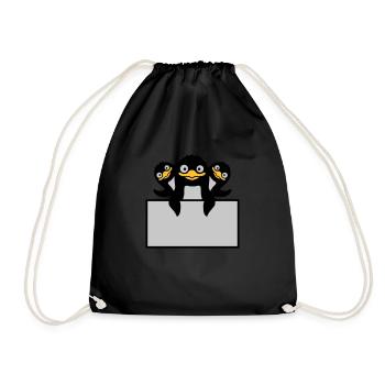 3 Pinguine hinter Schild - Turnbeutel - Schwarz - Vorne