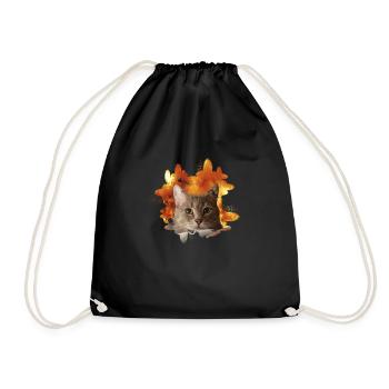 Cat's head in front of fire - Fire Cat Cat - Drawstring Bag - black - Front