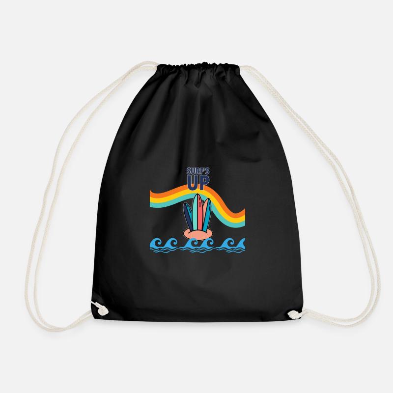 Regenbogen Surfbrett - Turnbeutel - Schwarz