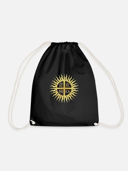 IC XC NIKA Sun, Cross, Victory, GR, Macedonia - Drawstring Bag - black