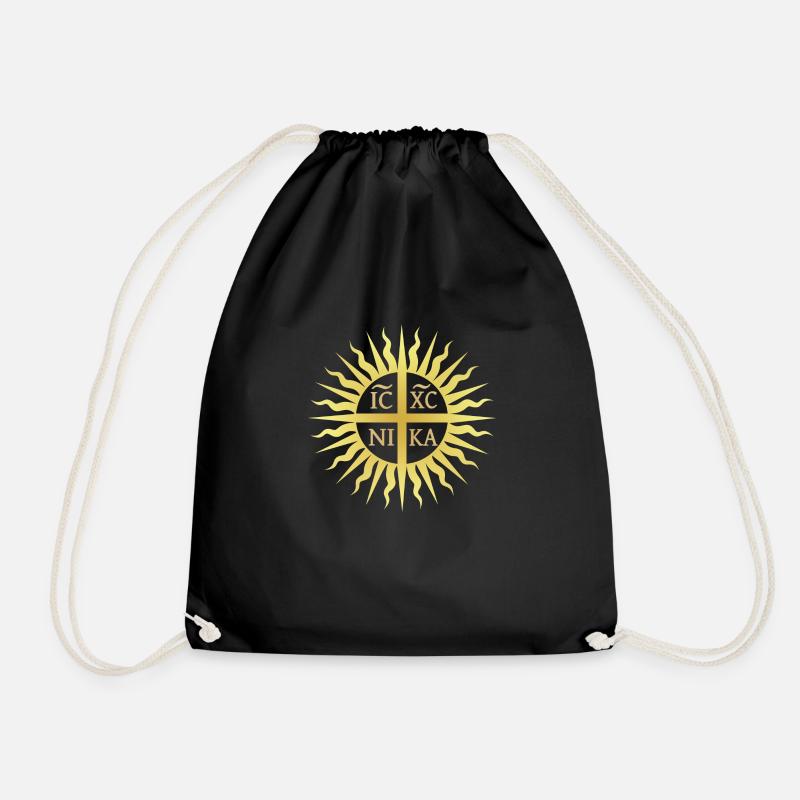 IC XC NIKA Sun, Cross, Victory, GR, Macedonia - Drawstring Bag - black
