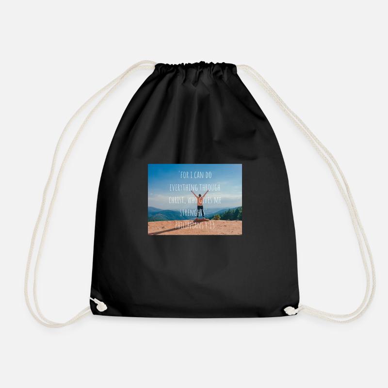 for i can do everything through christ, - Drawstring Bag - black
