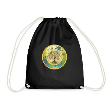 Arbre et fleur de vie sur le bord doré de la planète Terre - Sac de sport léger - noir - Devant
