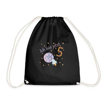 Kinder 5. Geburtstag Junge & Mädchen Mond Rakete - Turnbeutel - Schwarz - Vorne