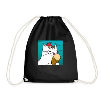 Cat with ice cream with blue background - Drawstring Bag - black - Front