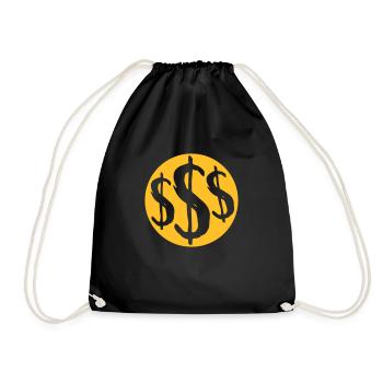 3 dollar signs round - Drawstring Bag - black - Front