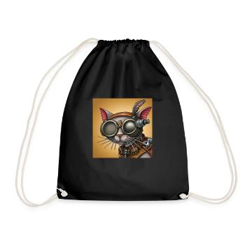 A walk through the robot mind: Steampunk-Katze - Turnbeutel - Schwarz - Vorne