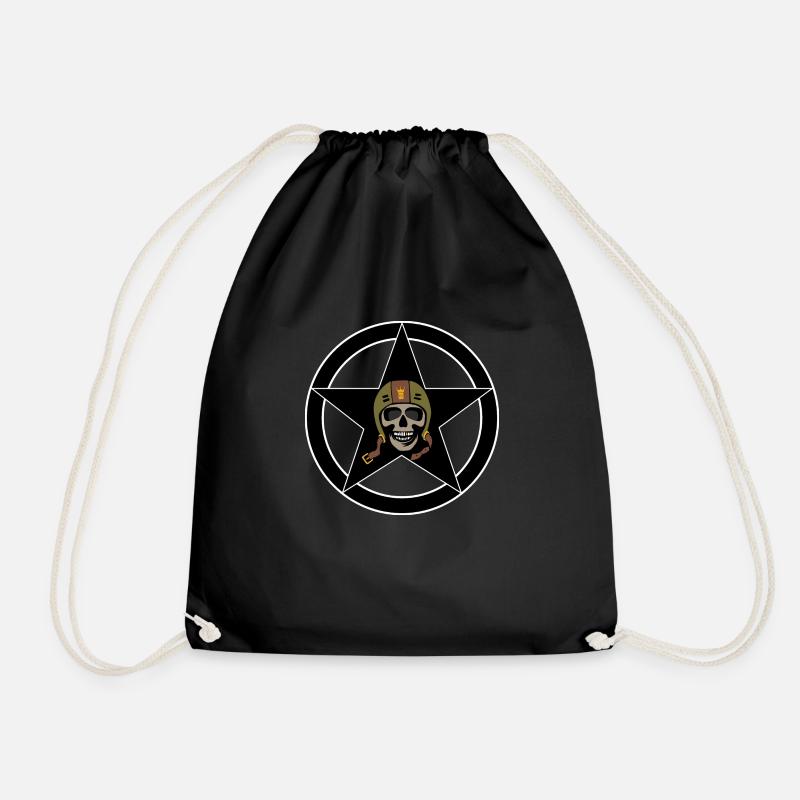skull big star disc color - Drawstring Bag - black