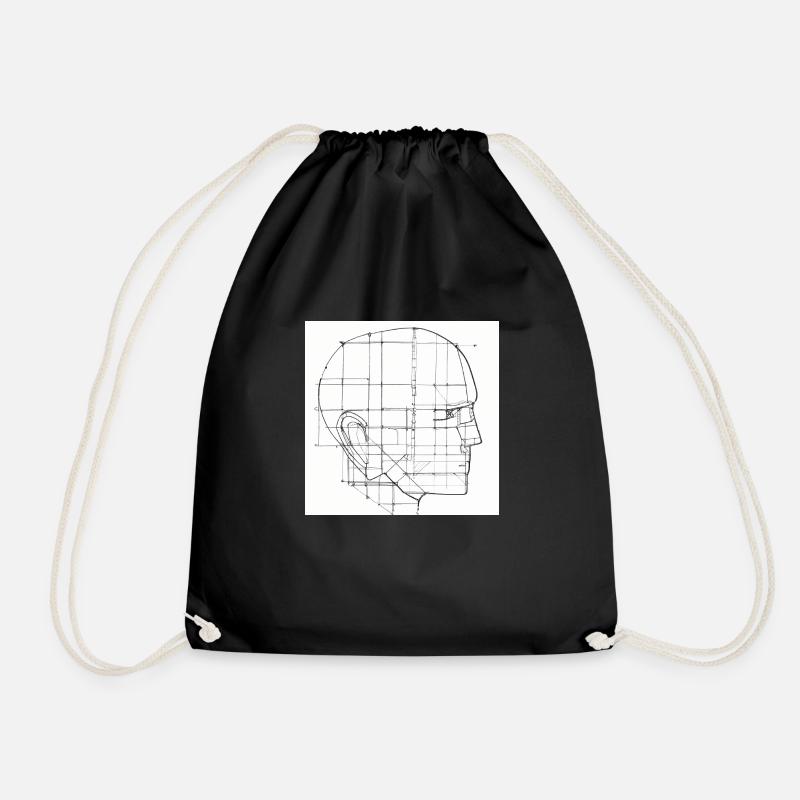 Technical drawing of a head - Drawstring Bag - black
