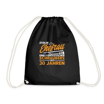 Perlenhochzeit Ehepaar 30. Hochzeitstag Geschenk - Turnbeutel - Schwarz - Vorne
