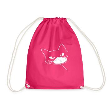 Cute cat with mouthguard - Drawstring Bag - fuchsia - Front