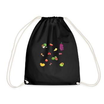 asiatischer, bunter Obstsalat - Turnbeutel - Schwarz - Vorne