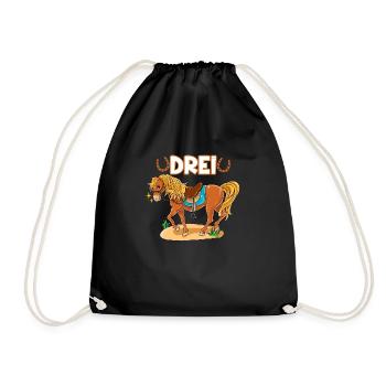 3. Geburtstag Pferde Mädchen Geburtstagsshirt 3 Ja - Turnbeutel - Schwarz - Vorne