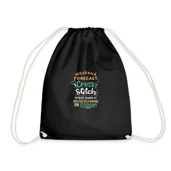 Weekend Forecast Cross Stitch - Drawstring Bag - black - Front