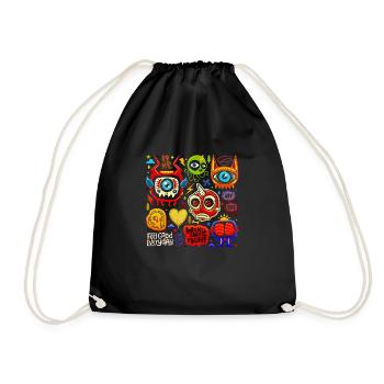 crazy face face happy cartoon happy face cartoon - Drawstring Bag - black - Front