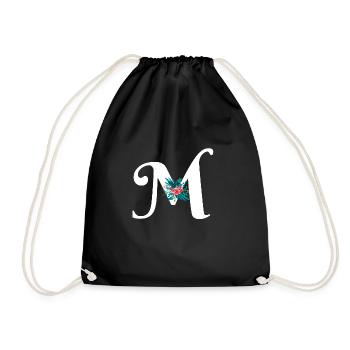 letter M flowered - Drawstring Bag - black - Front
