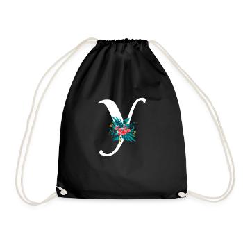 letter Y flowered - Drawstring Bag - black - Front