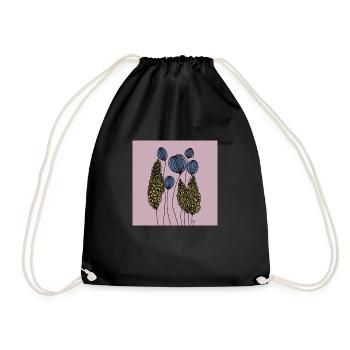 Drawing Flowers Fine Line Abstract Blue Yellow Pink - Drawstring Bag - black - Front