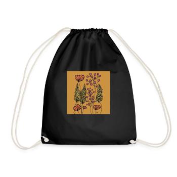 Drawing Fine Line Flowers Orange yellow Colorful - Drawstring Bag - black - Front