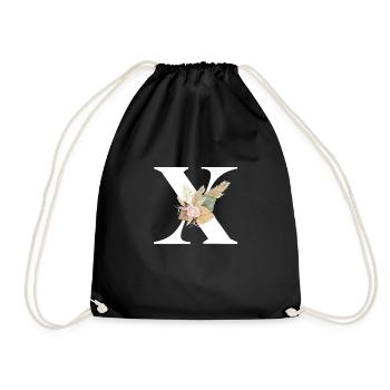 letter X flowered - Drawstring Bag - black - Front