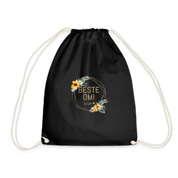 Beste Omi! Personalisierbares floral - Turnbeutel - Schwarz - Vorne