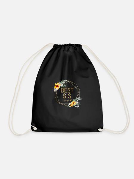 BEST SIS! Customizable floral - Drawstring Bag - black
