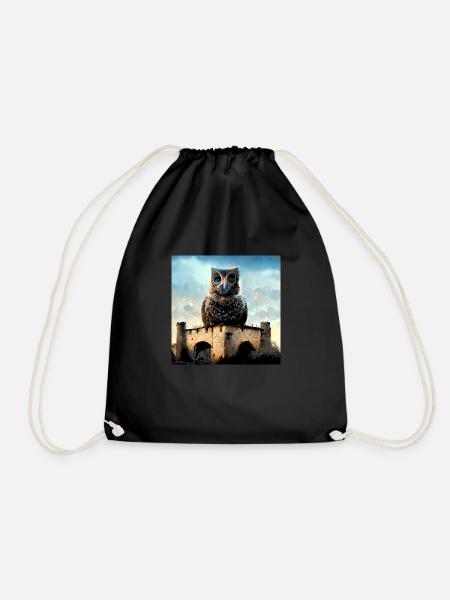 Owl watches over castle - Drawstring Bag - black