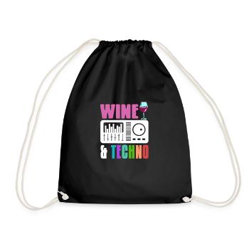 Wine & Techno Awesome Retro Techno Designs - Drawstring Bag - black - Front