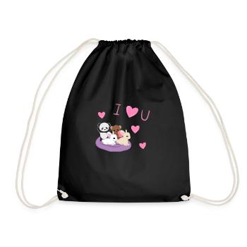 Cute animals panda rabbit bear I love you - Drawstring Bag - black - Front