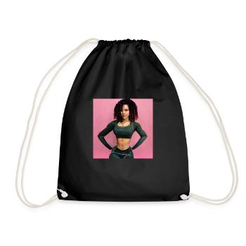 Black woman doing fitness and posing on pink backg - Drawstring Bag - black - Front