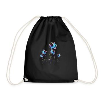 blaue blumen pflanzen glitzer muster - Turnbeutel - Schwarz - Vorne