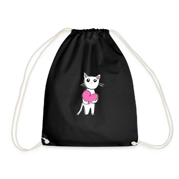 Katze mit rosa Herz Tier liebe - Turnbeutel - Schwarz - Vorne