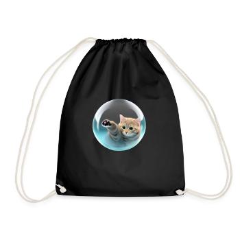 Cat in soap bubble, digital style - Drawstring Bag - black - Front