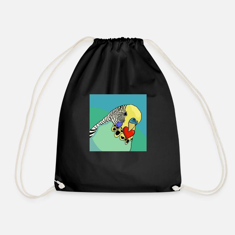 Budgie with love heart - Drawstring Bag - black