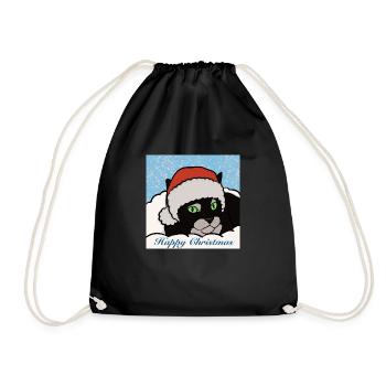 Santa paws cat - Drawstring Bag - black - Front