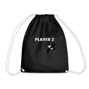 Player 2 Glitch Humor Gift Gamer Couple Love - Drawstring Bag - black - Front