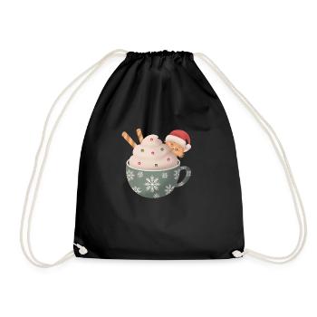 Christmas cat cup - Drawstring Bag - black - Front