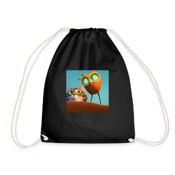 Katze und Eule - T-Shirt - Turnbeutel - Schwarz - Vorne