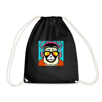 Monkey listening to music with headphones - Drawstring Bag - black - Front