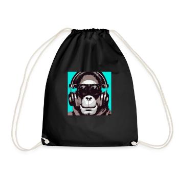Monkey listening to music with headphones - Drawstring Bag - black - Front